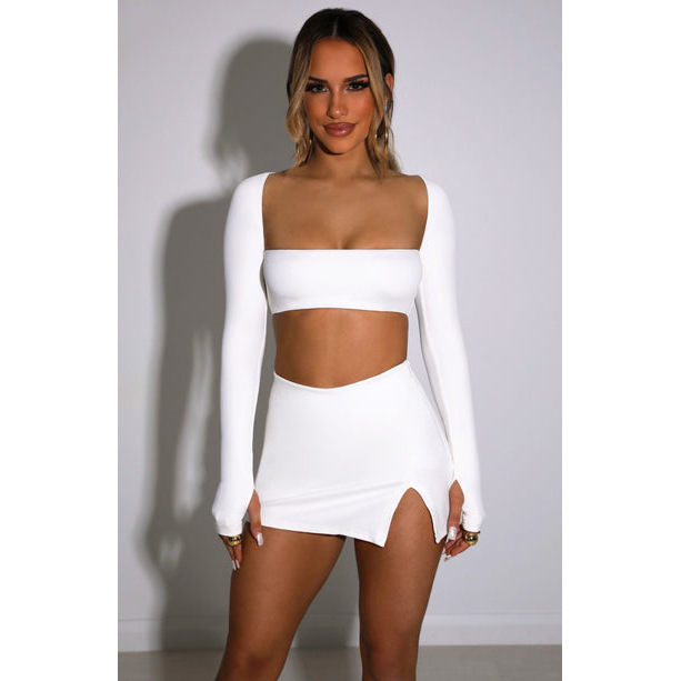 Sexy Long Sleeve Crop Top and Mini Skirt Set