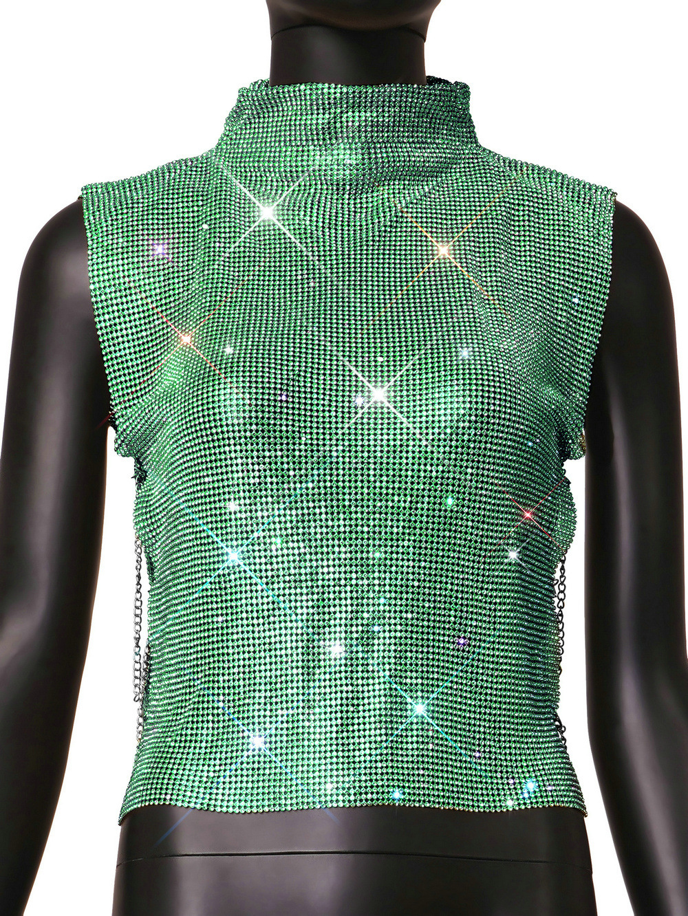 Women's Rhinestone Metal High Collar Sleeveless Party Vest