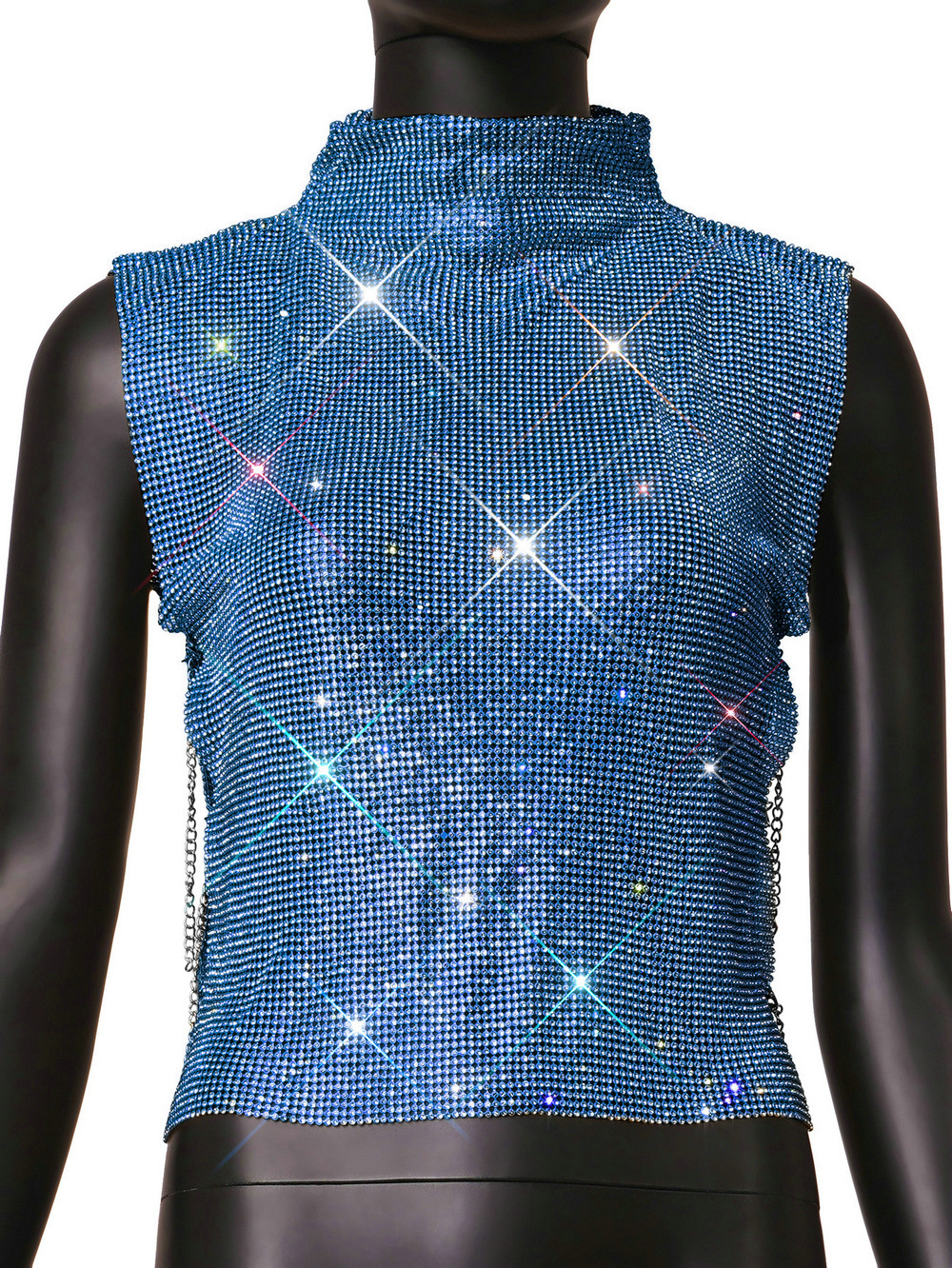 Women's Rhinestone Metal High Collar Sleeveless Party Vest
