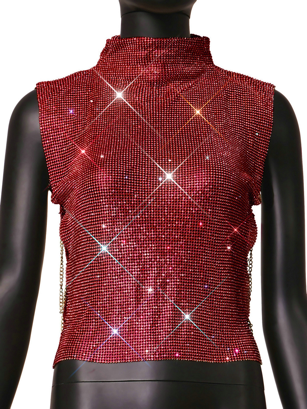 Women's Rhinestone Metal High Collar Sleeveless Party Vest