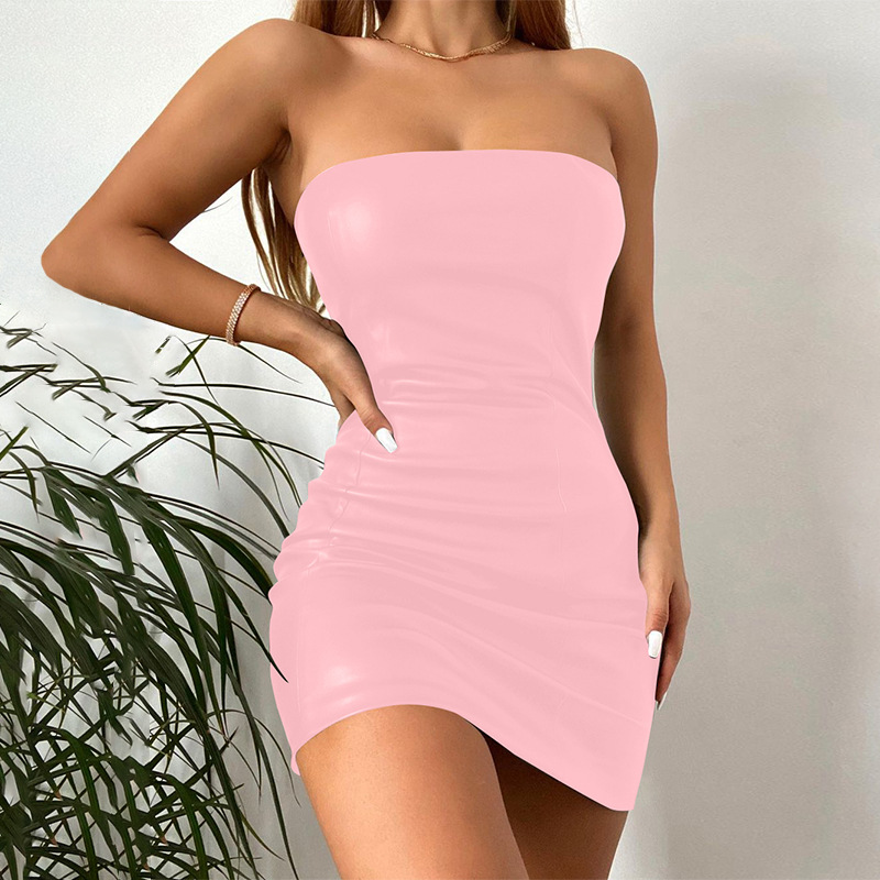 Sexy Strapless Leather Mini Dress