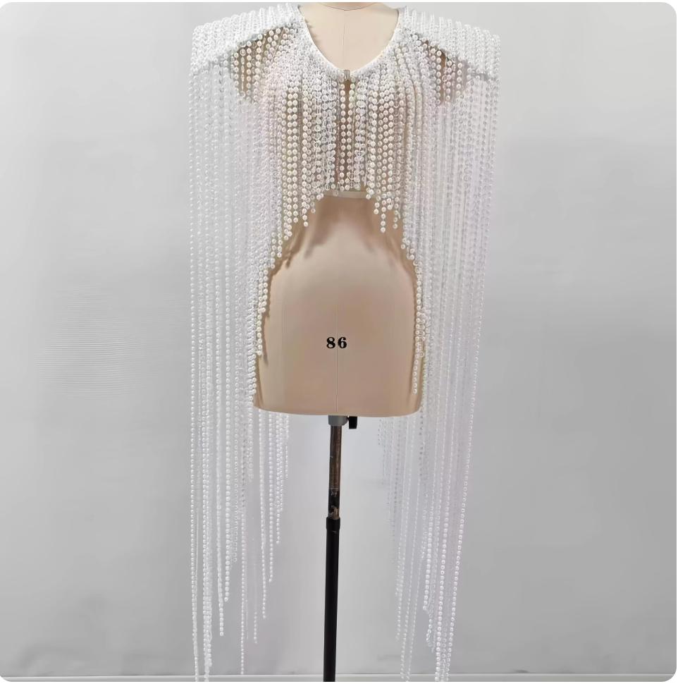 Luxury Pearl Tassel Cape Shawl