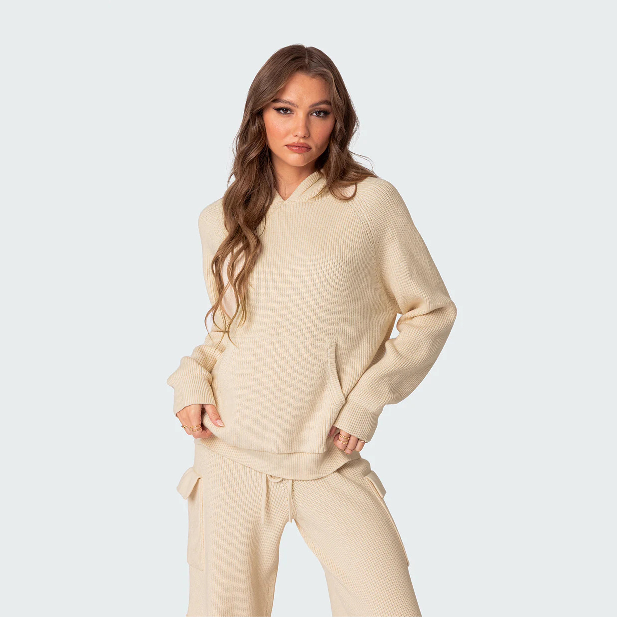 Women’s Casual Knitted Hoodie Set