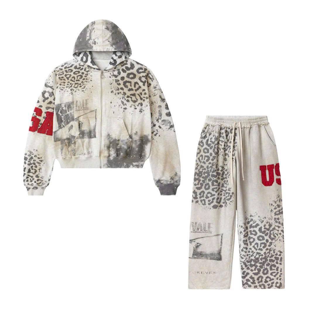 Vale Forever Cheetah Zip Up Hoodie And Longpants Set