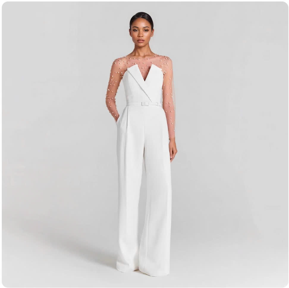  Elegant Solid Color Jumpsuit Mid-waist With Belt