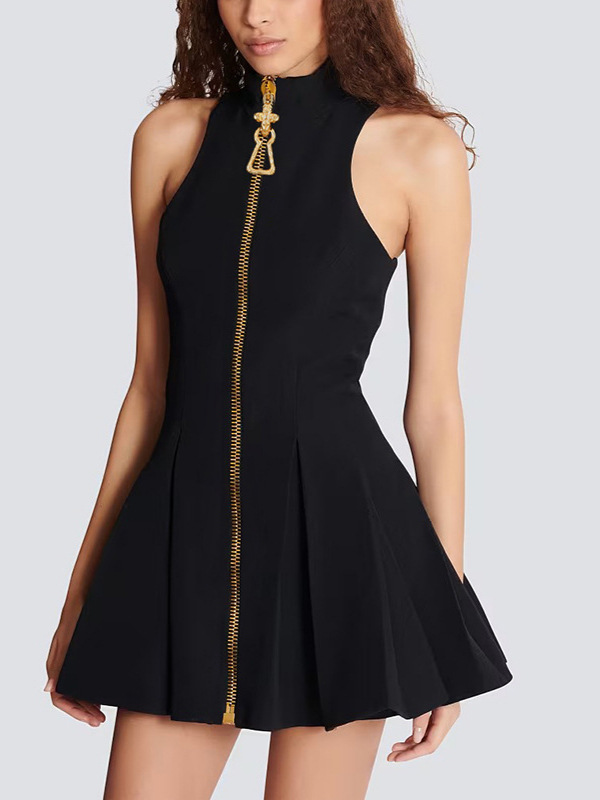 Sleeveless High Neck Zipper Mini Dress