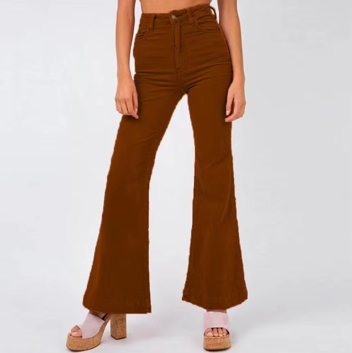 Women's Corduroy Flare Pants High Waist Wide Leg Casual Trousers