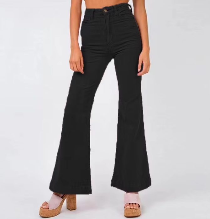 Women's Corduroy Flare Pants High Waist Wide Leg Casual Trousers