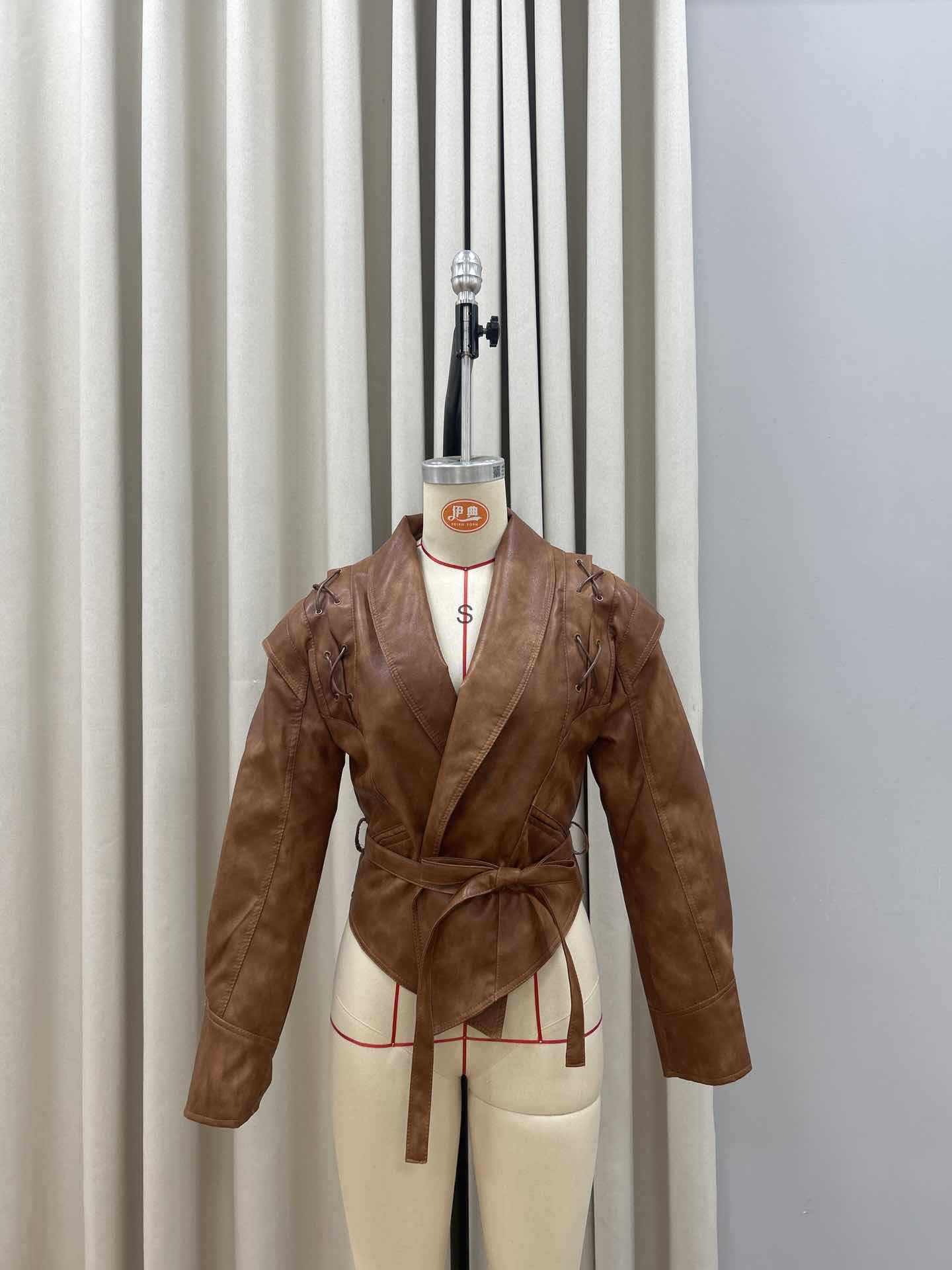 Faux Leather Belted Blazer Jacket