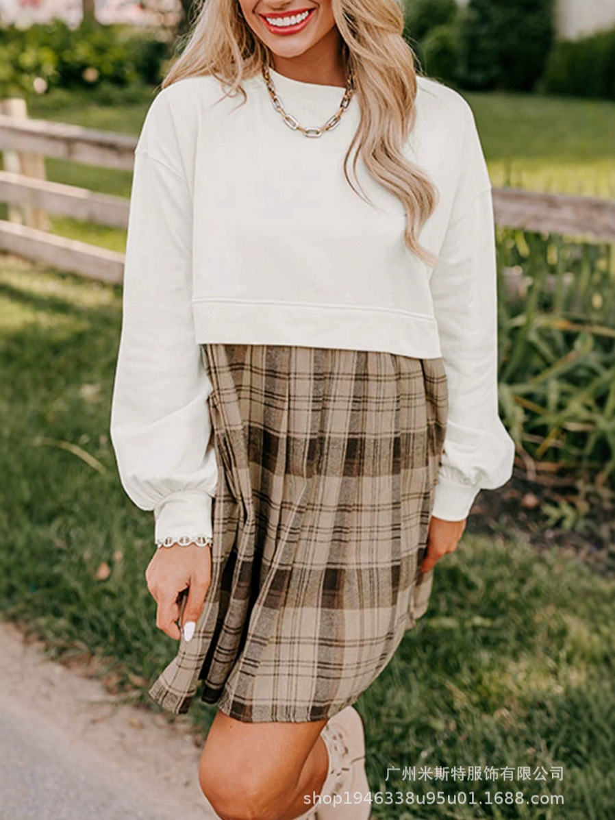 Plaid Patchwork Long Sleeve Dress