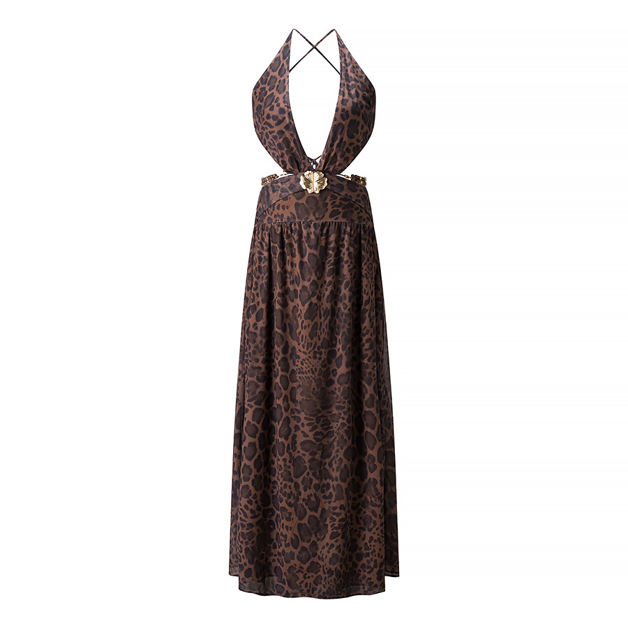 Leopard Elegance Deep V Maxi Dress
