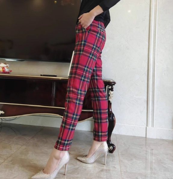 Plaid Slim-Fit Trousers