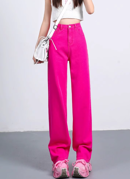 High-Waisted Wide-Leg Color Denim Pants