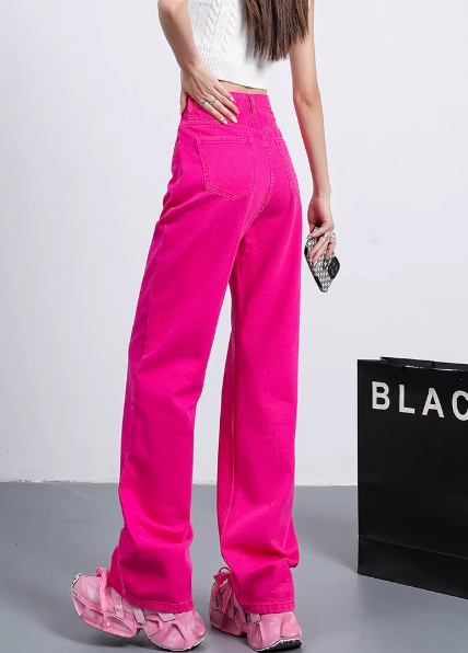 High-Waisted Wide-Leg Color Denim Pants