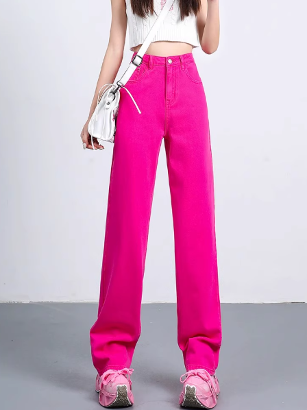 High-Waisted Wide-Leg Color Denim Pants