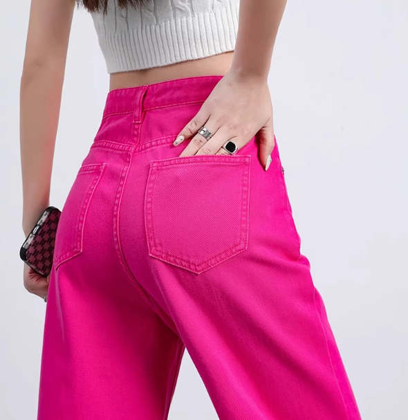 High-Waisted Wide-Leg Color Denim Pants