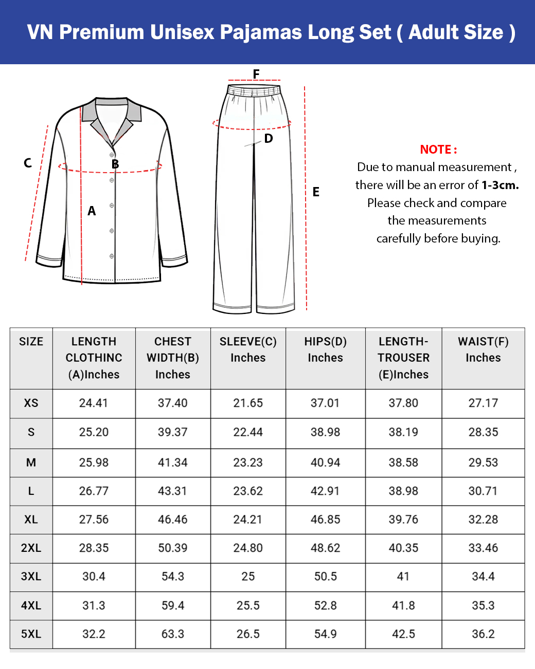 VN Premium Unisex Pajamas Long Set