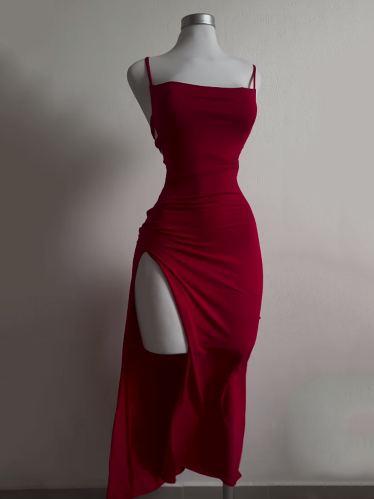 Backless Tie-Strap Split Maxi Dress