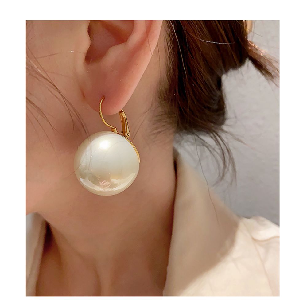 Elegant Large Pearl Hoop Earrings