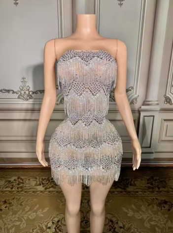 Custom Rhinestone Fringe Mini Dress
