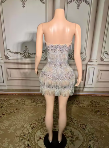 Custom Rhinestone Fringe Mini Dress