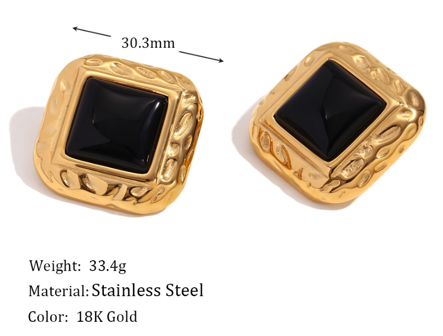 Vintage Black Acrylic Gold Stud Earrings