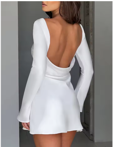 Elegant Backless Long-Sleeve Mini Dress