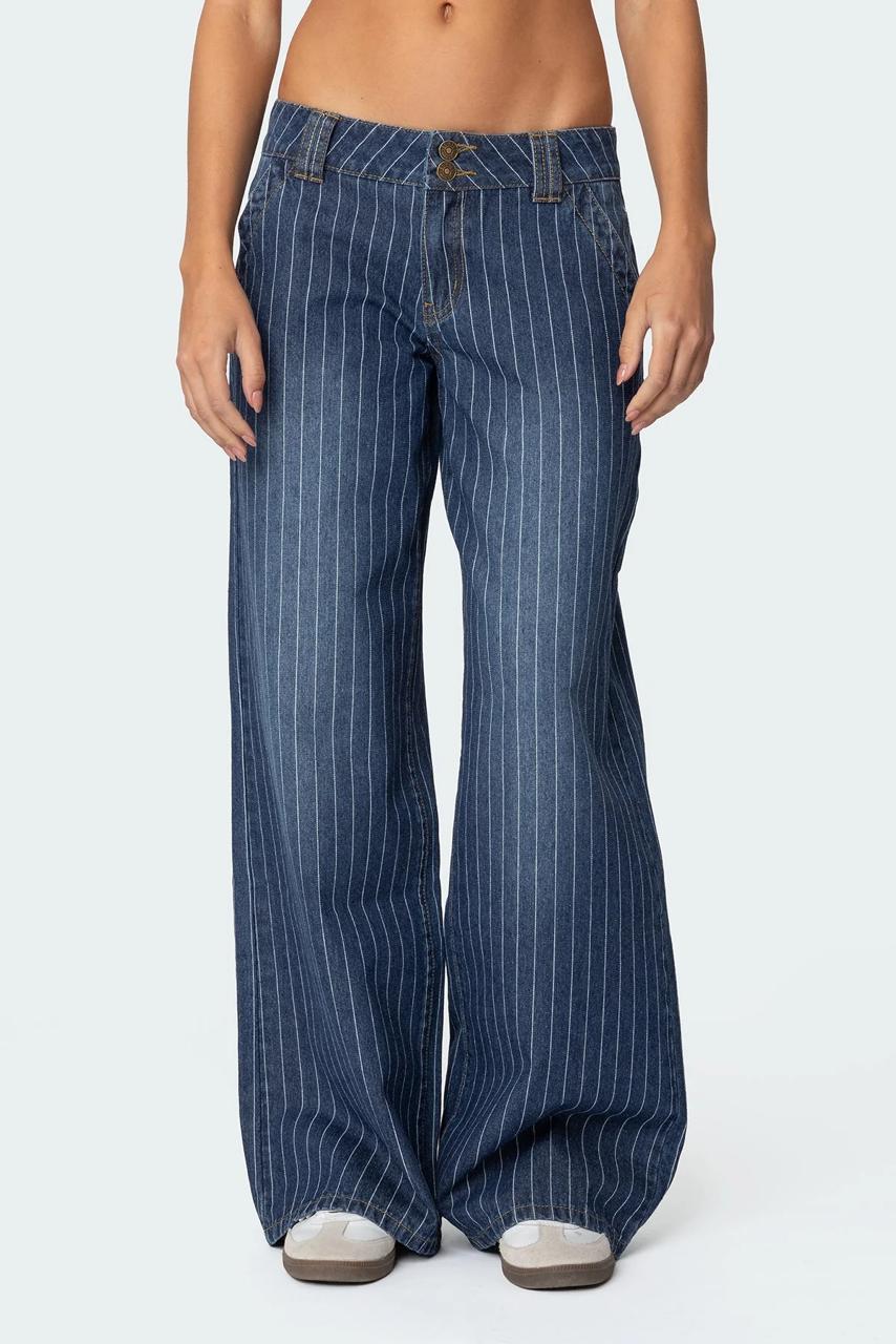 Pinstripe Wide-Leg Denim Jeans