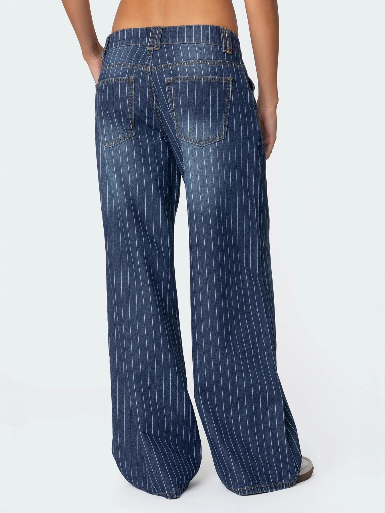 Pinstripe Wide-Leg Denim Jeans