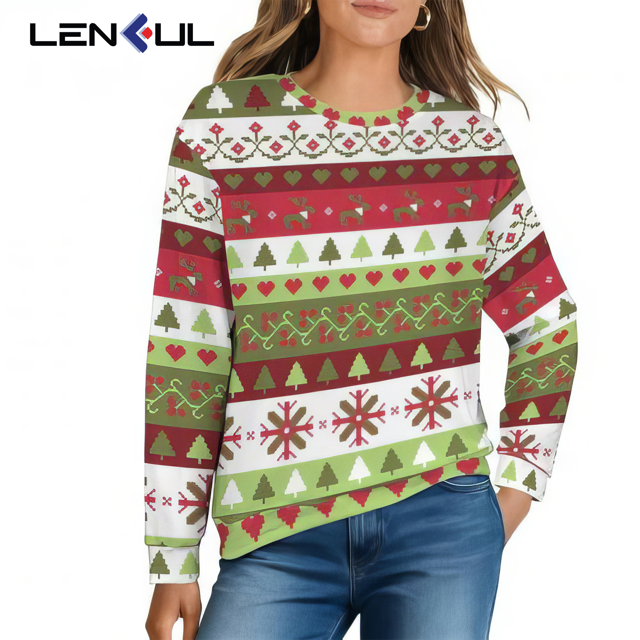 US 3D Women's Crew Neck Sweater