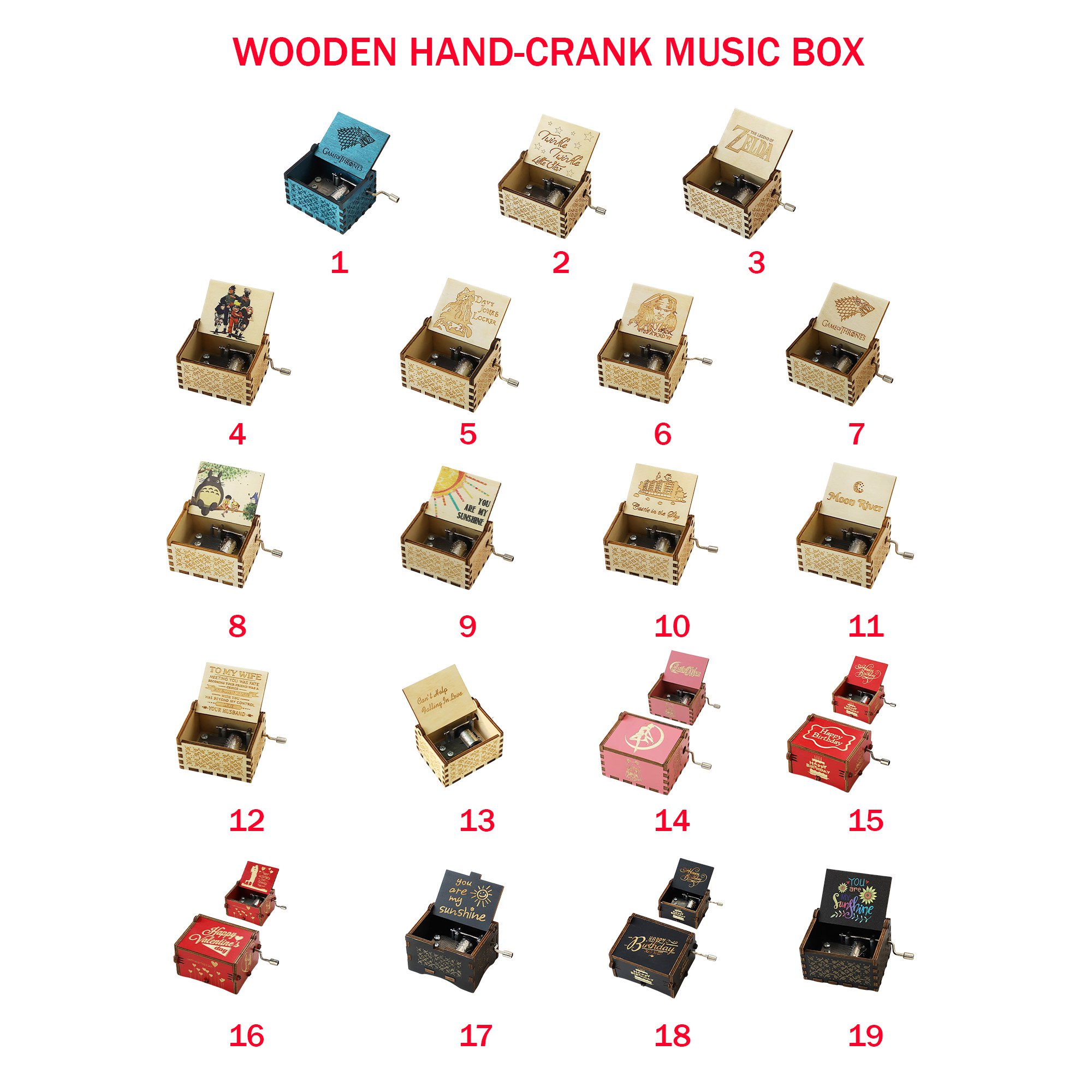 Wooden Hand-Crank Music Box 