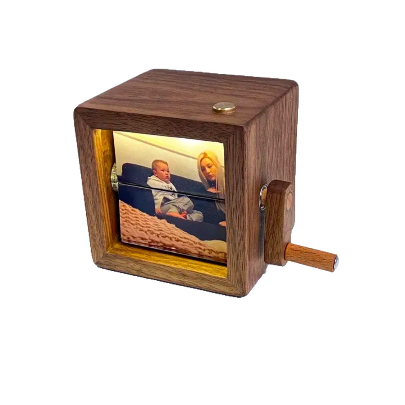 Hand-Crank Wooden Photo Flip Box