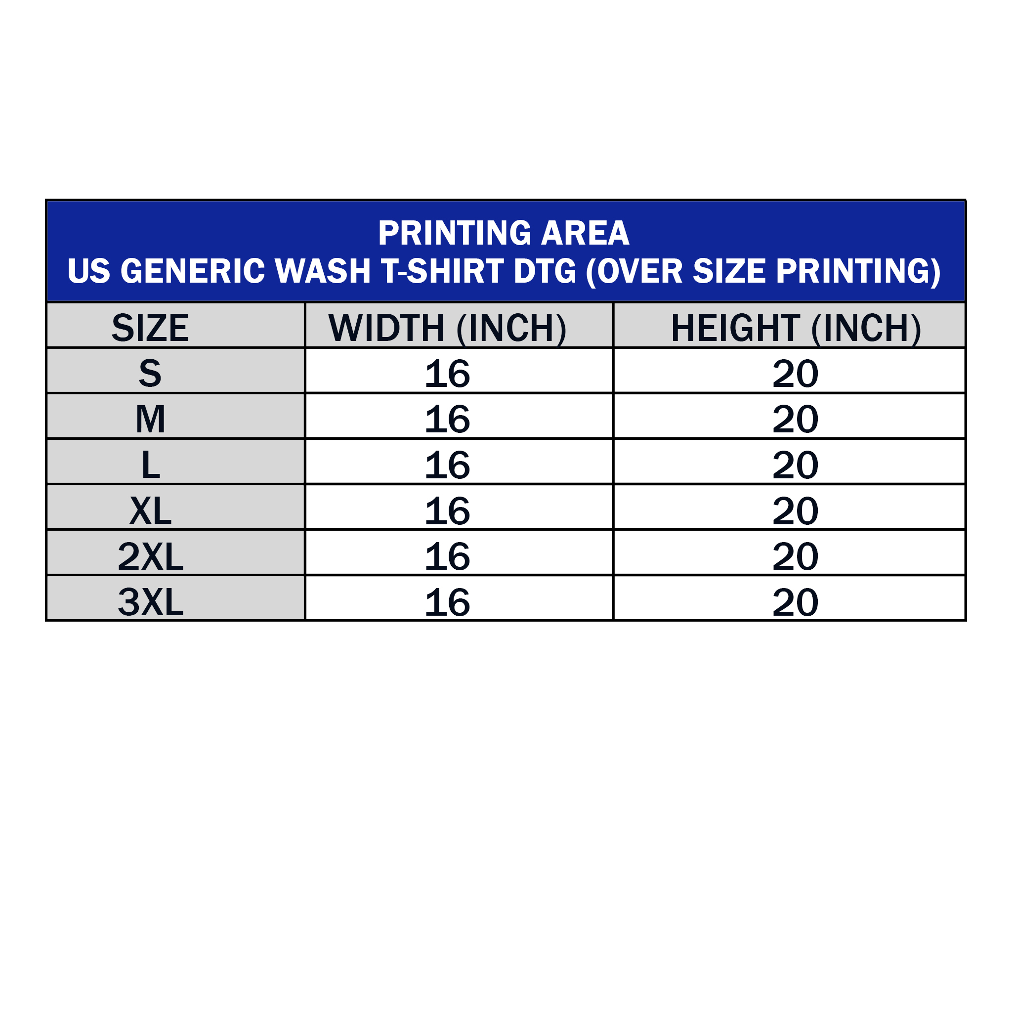 US Generic Wash T-shirt DTG (Over Size Printing)