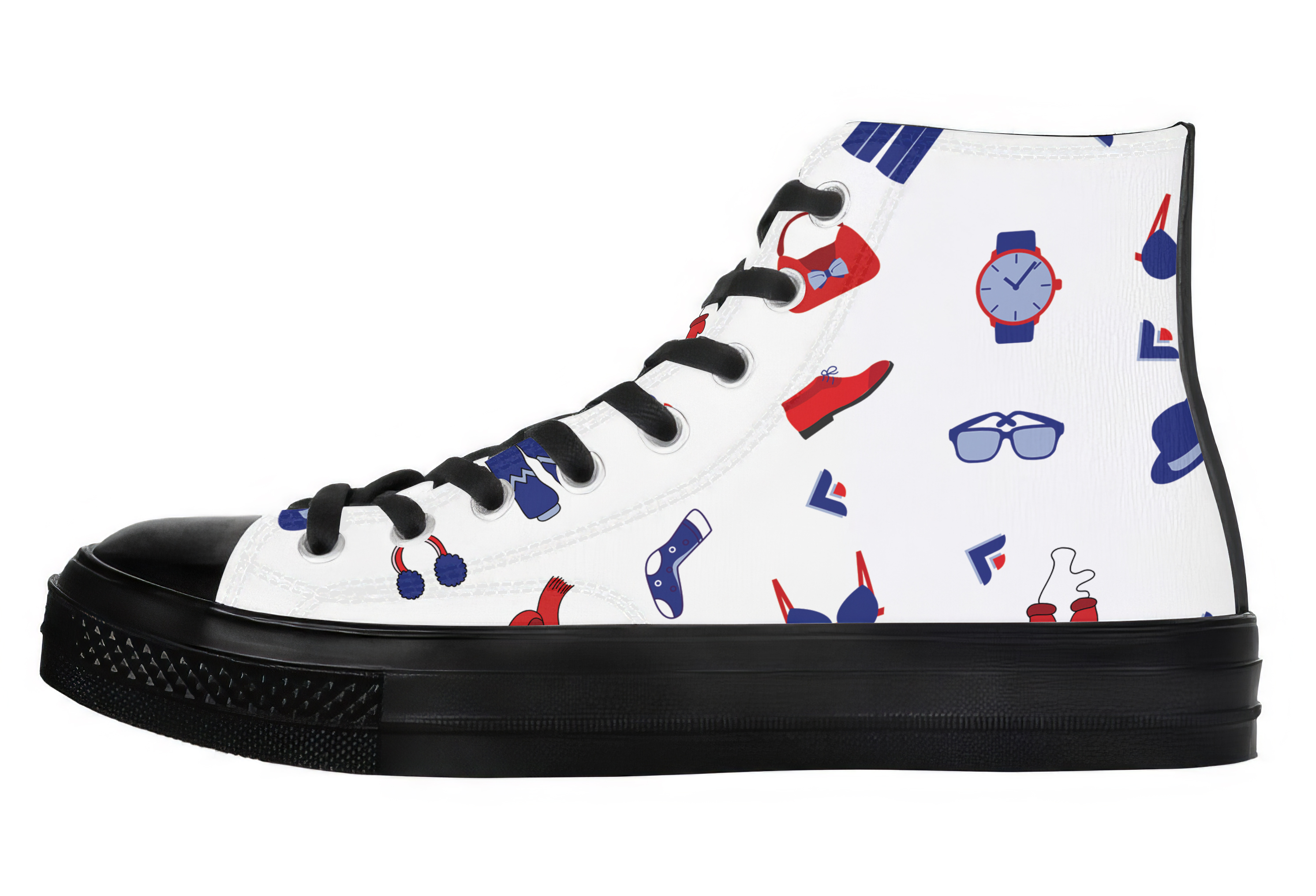 High Top Retro Canvas Shoes (Full Black Soles) 