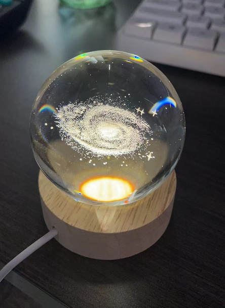 3D Crystal Ball Lamp with Wooden Base