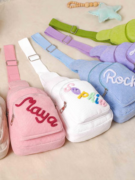 Custom Hand-Embroidered Corduroy Crossbody Shoulder Bag