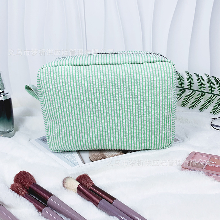 Custom Embroidered Striped Seersucker Makeup Bag