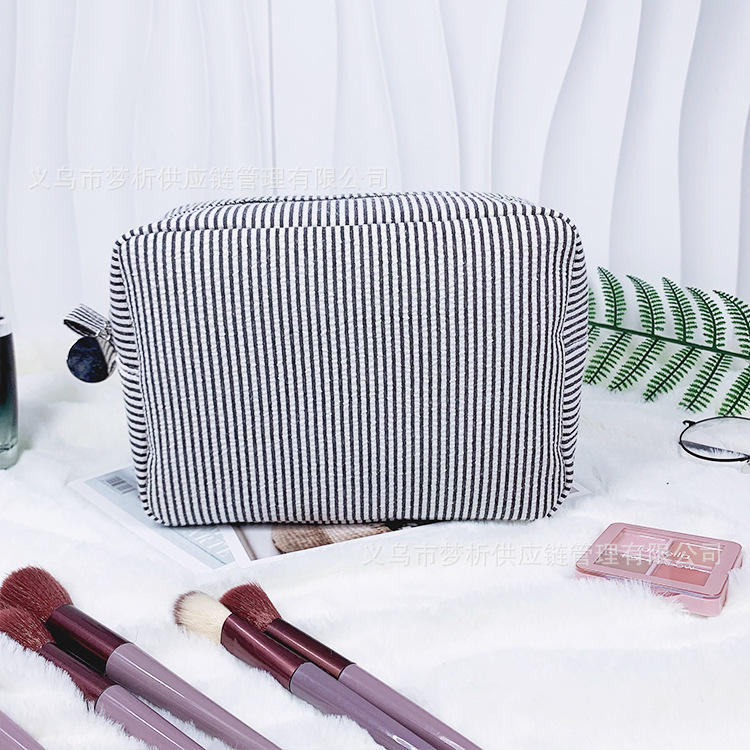 Custom Embroidered Striped Seersucker Makeup Bag