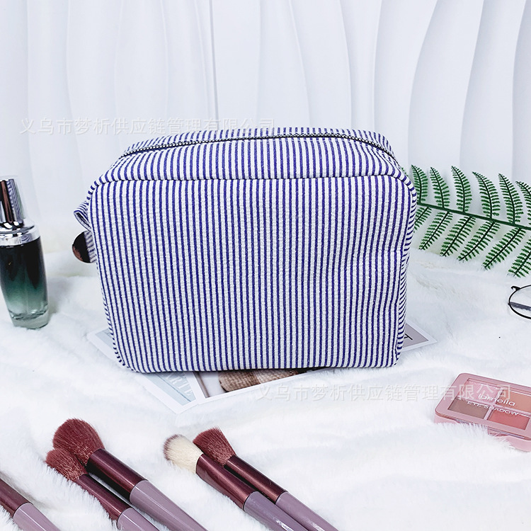 Custom Embroidered Striped Seersucker Makeup Bag
