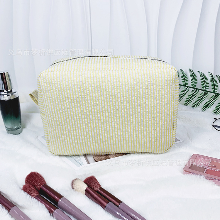 Custom Embroidered Striped Seersucker Makeup Bag
