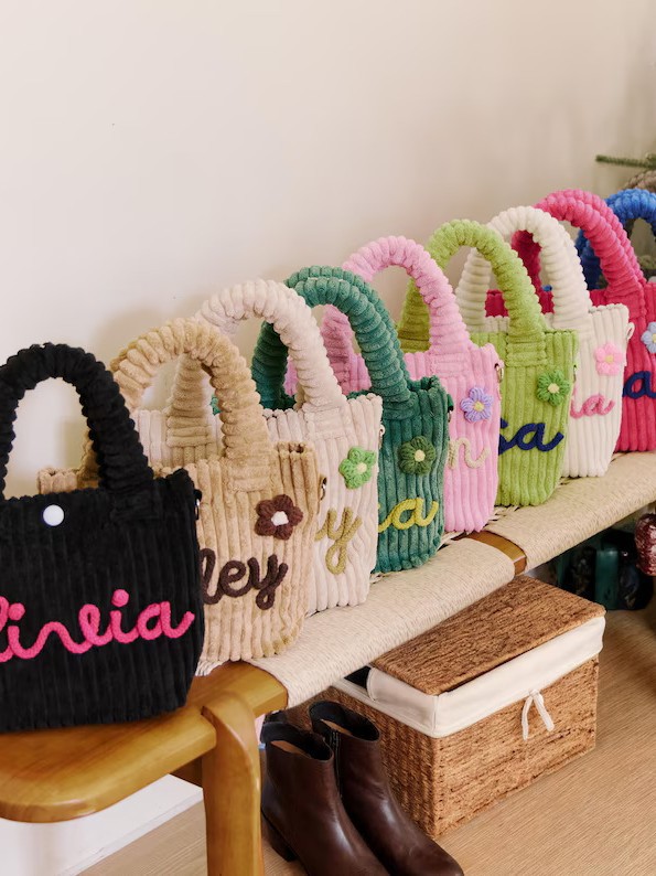 Custom Embroidered Corduroy Bucket Handbag