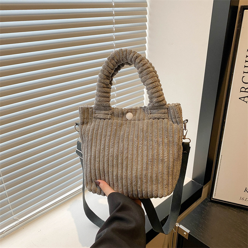 Custom Embroidered Corduroy Bucket Handbag