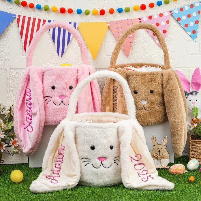 Cute Bunny Plush Easter Basket Tote Bag