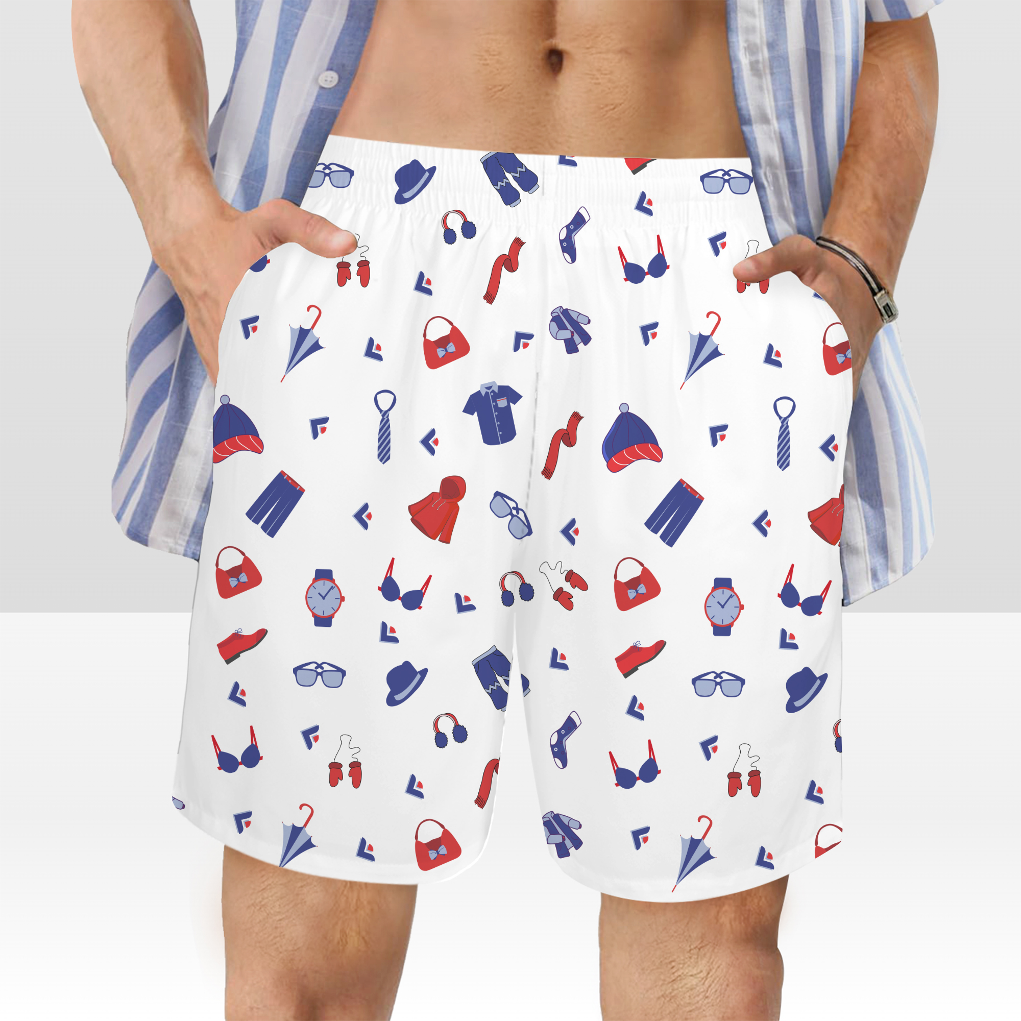US 3D Men's AOP Elastic Beach Shorts With Pockets 