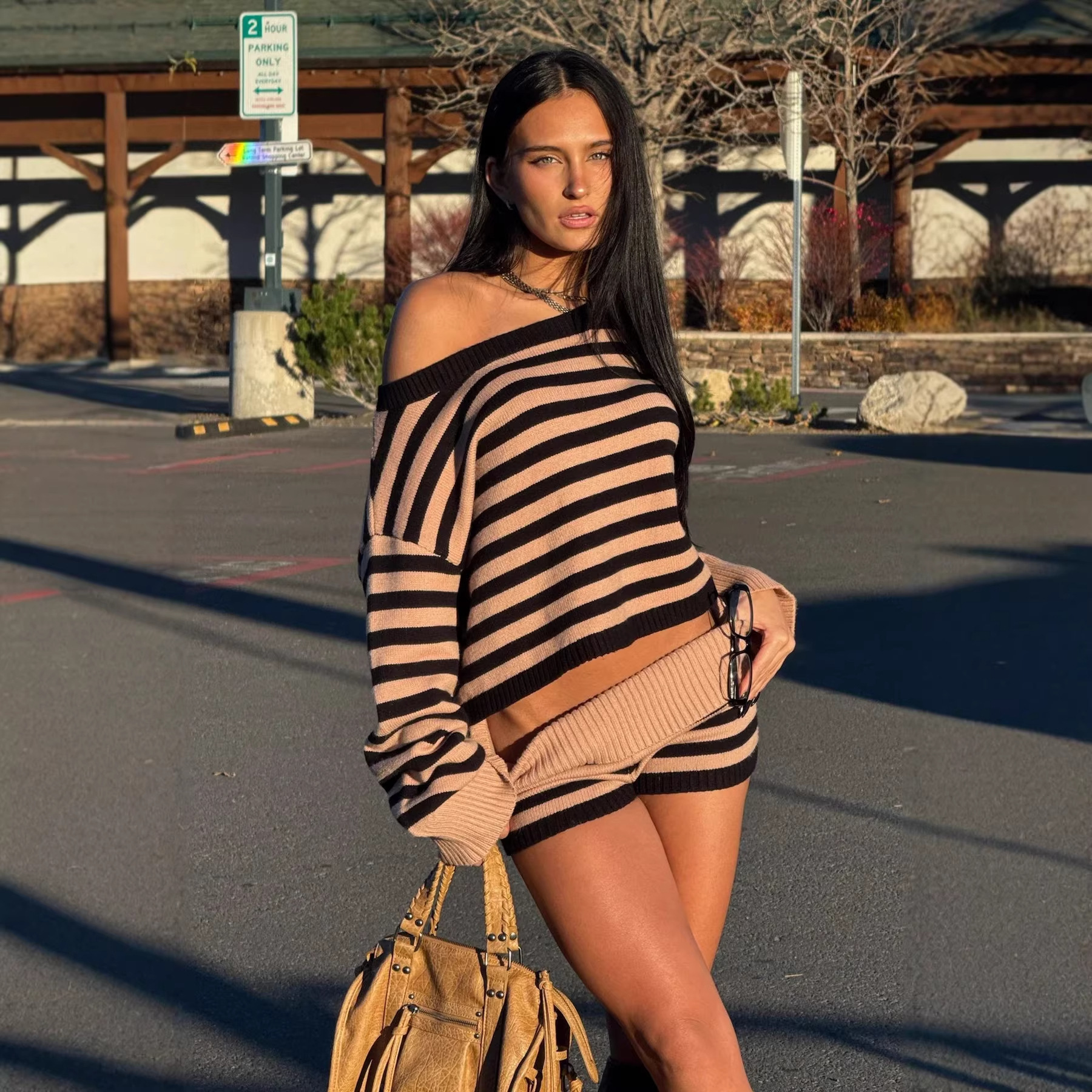 Chic Striped Knit Lounge Set