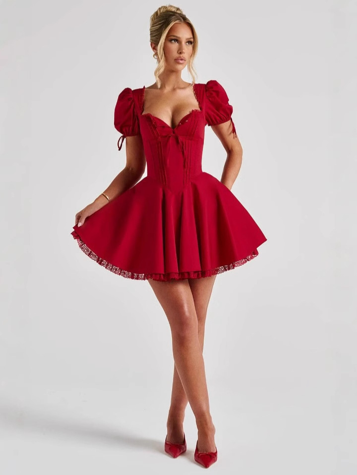 Scarlet Charm Puff Sleeve Corset Mini Dress
