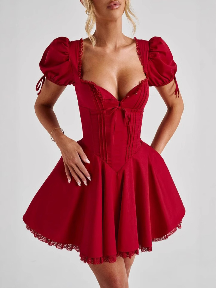 Scarlet Charm Puff Sleeve Corset Mini Dress