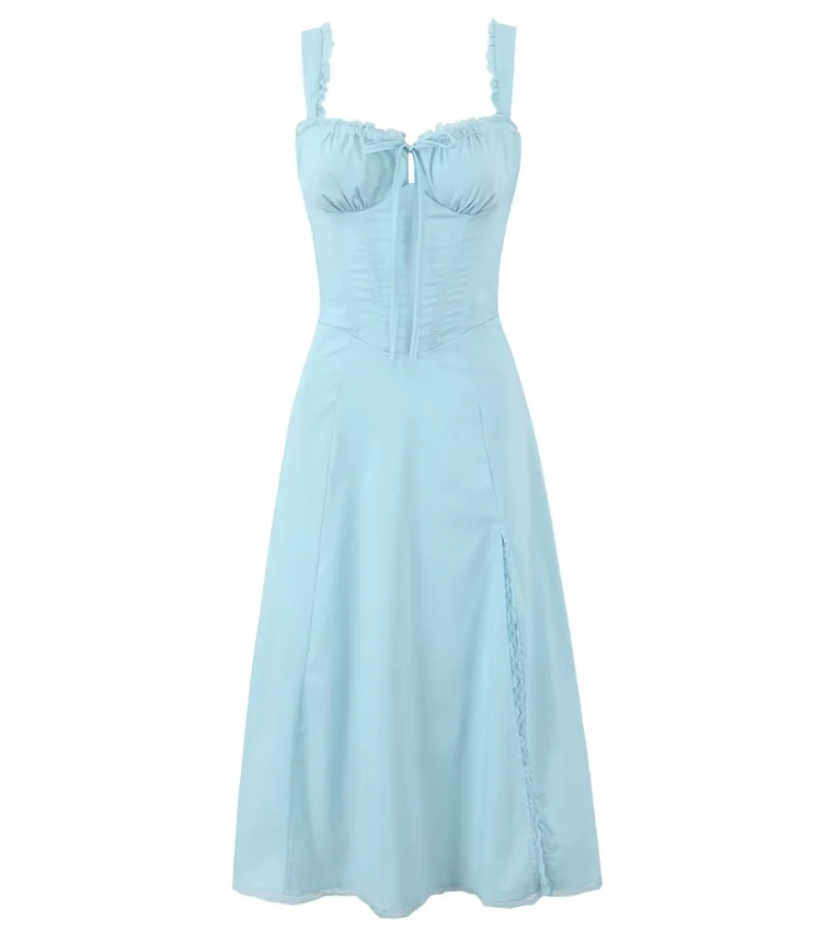 Elegant Lace Trim Corset Midi Dress