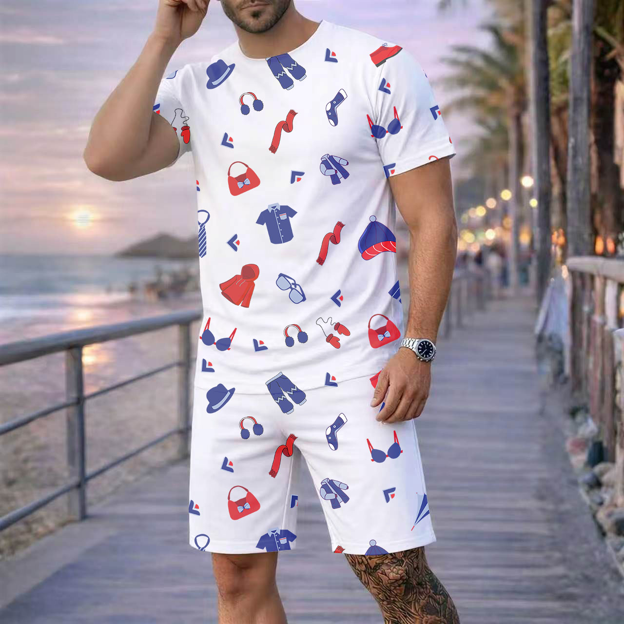 US 3D Men T-Shirt & Shorts Set