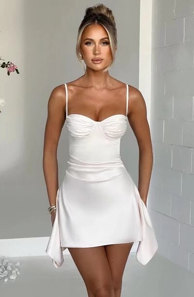 Elegant Backless Ruched Mini Dress